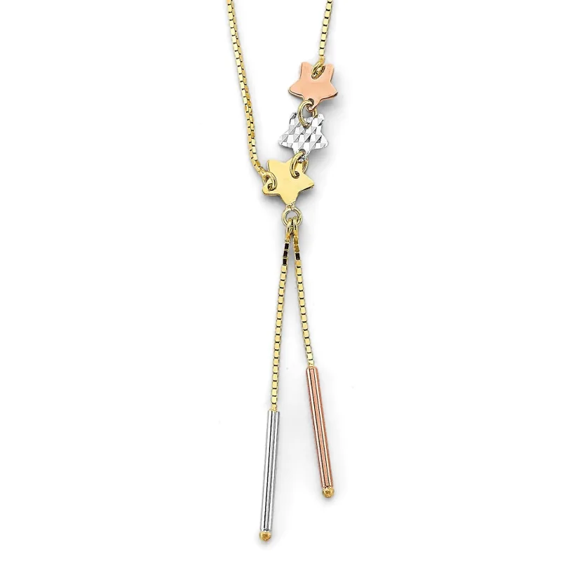 14K 3C String Bar Necklace w/Star