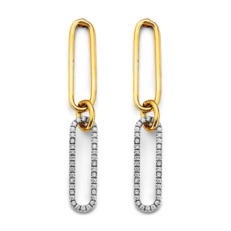 14K 2T CZ Paperclip Earring (w/ pushback)