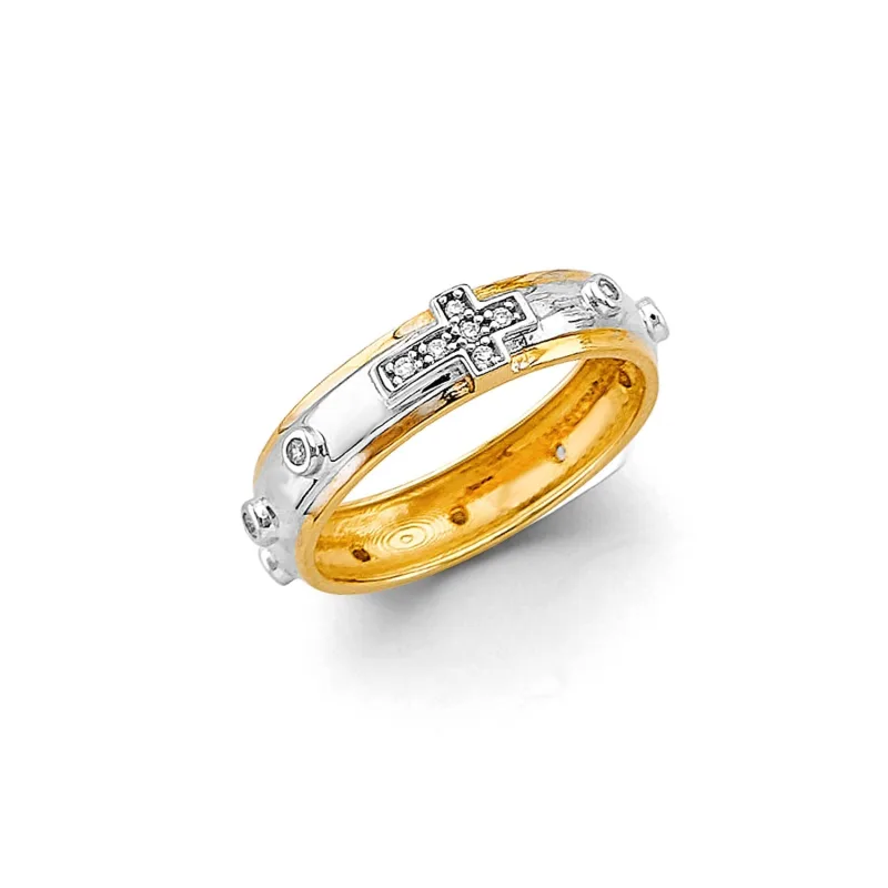 14K 2T Eternity Rosary Band w/Cross