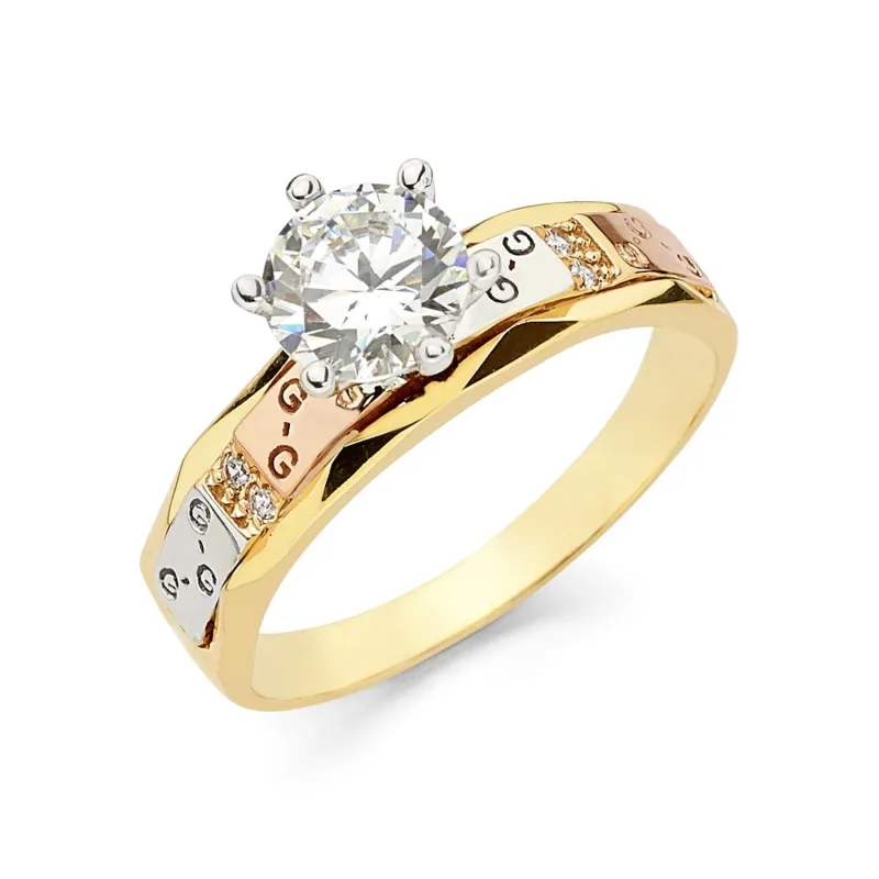 14K 3C CZ ENG RING