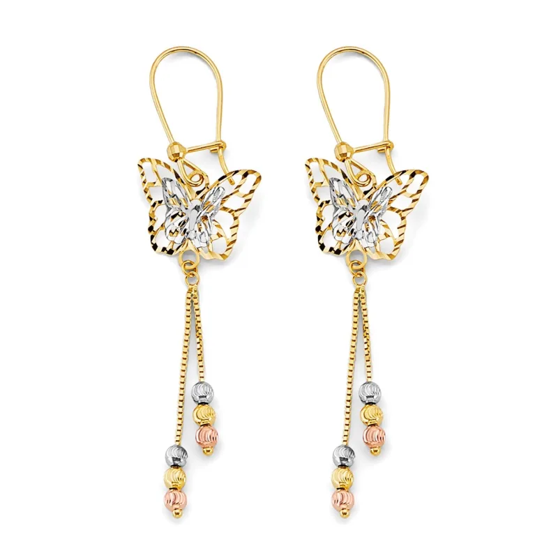 14K 3C Hanging Butterfly Earring