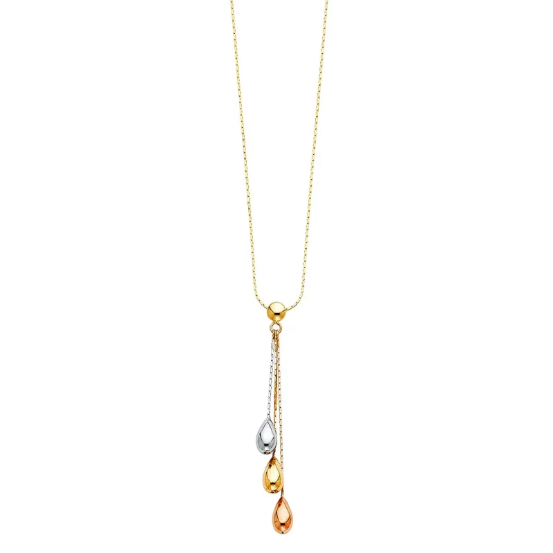 14K 3C TEAR DROP BALLS NECKLACE
