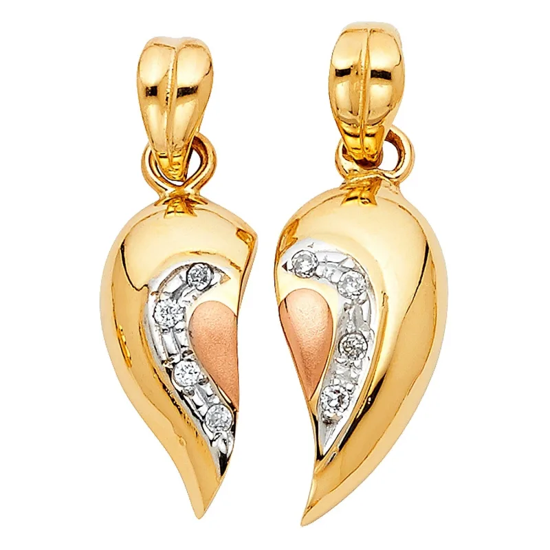 14K 2T CZ HEART 2 PIECE PENDANT SET