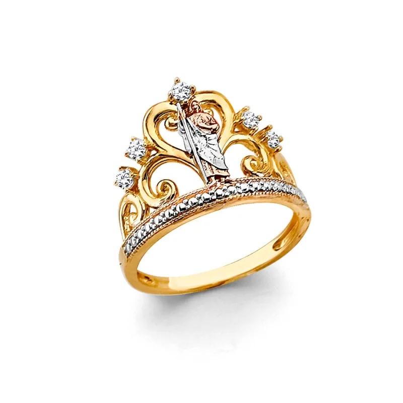 14K 3C Crown St. Jude CZ Ring