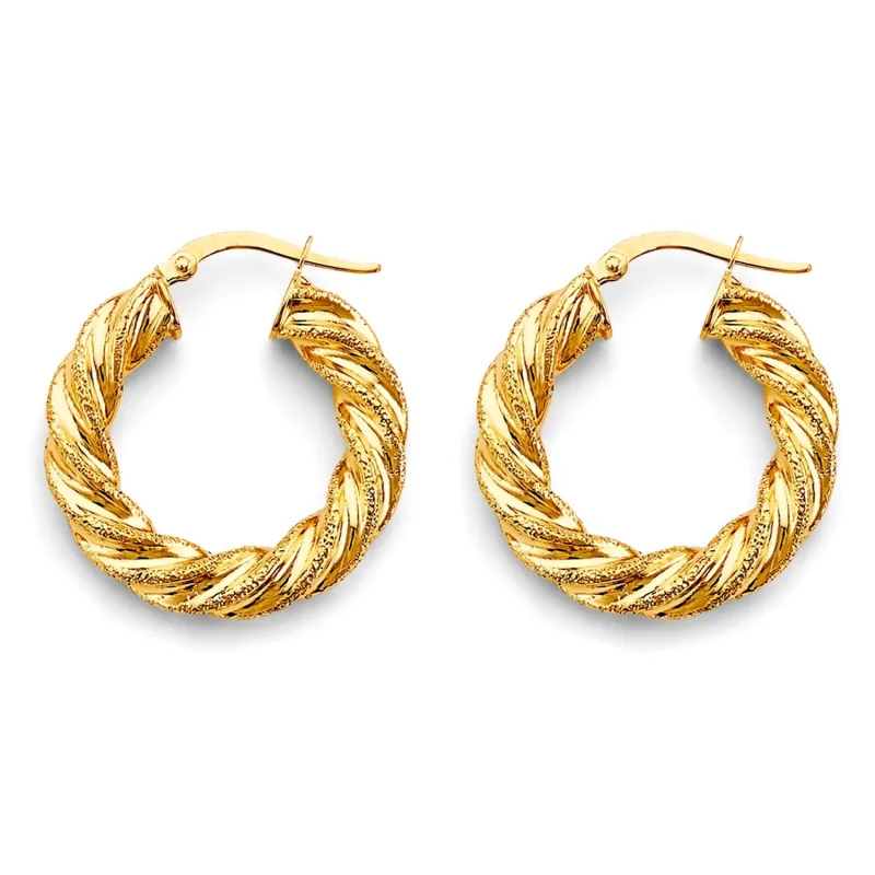 14KY Hollow Twist Hoop Earring