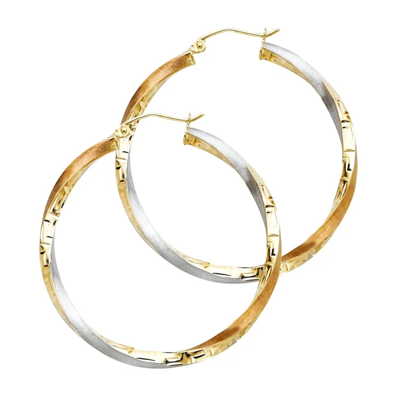 14K 3C SWIRL FANCY HOOP EAR (40MM)