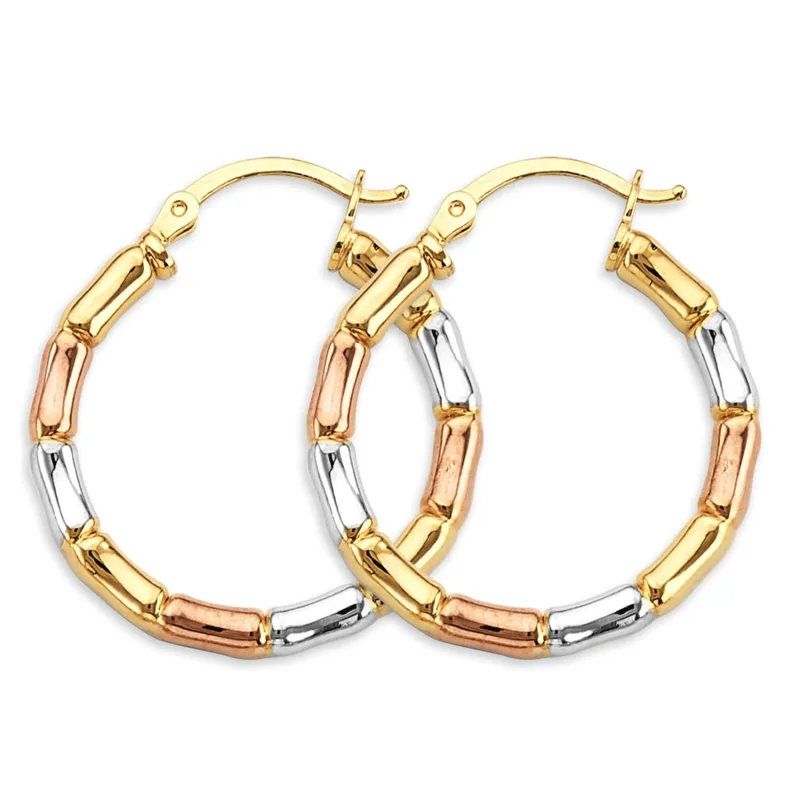 14K 3C Bamboo Style Hoop Earring