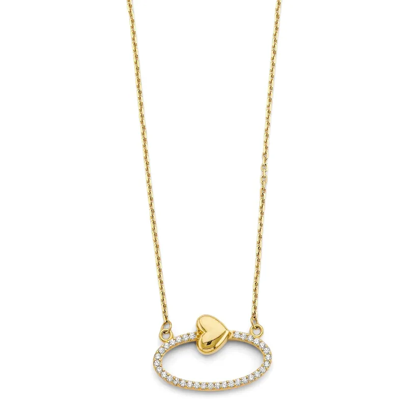 14KY CZ Oval Infinity w/Heart Necklace