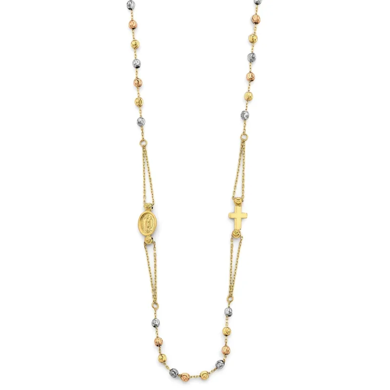 14K 3C 2.5mm M-Cut Ball F-Rosary Necklace