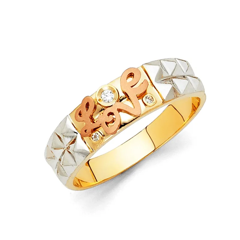 14K 3C CZ MENS WED BAND