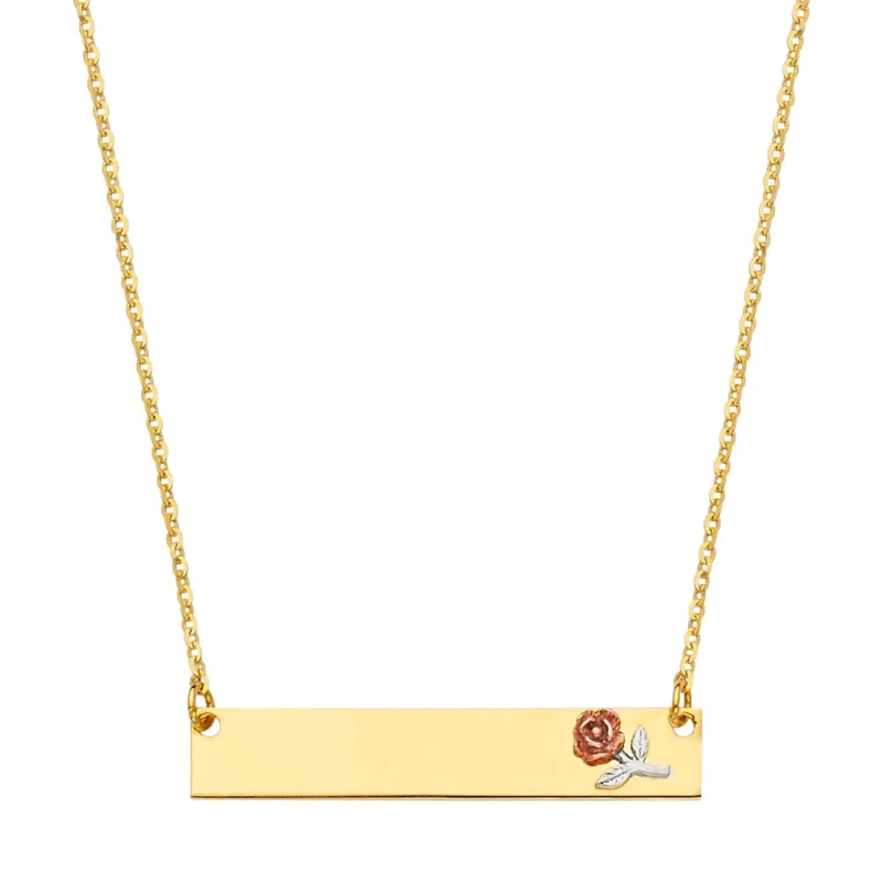 14K ID w/Flower Chain Necklace