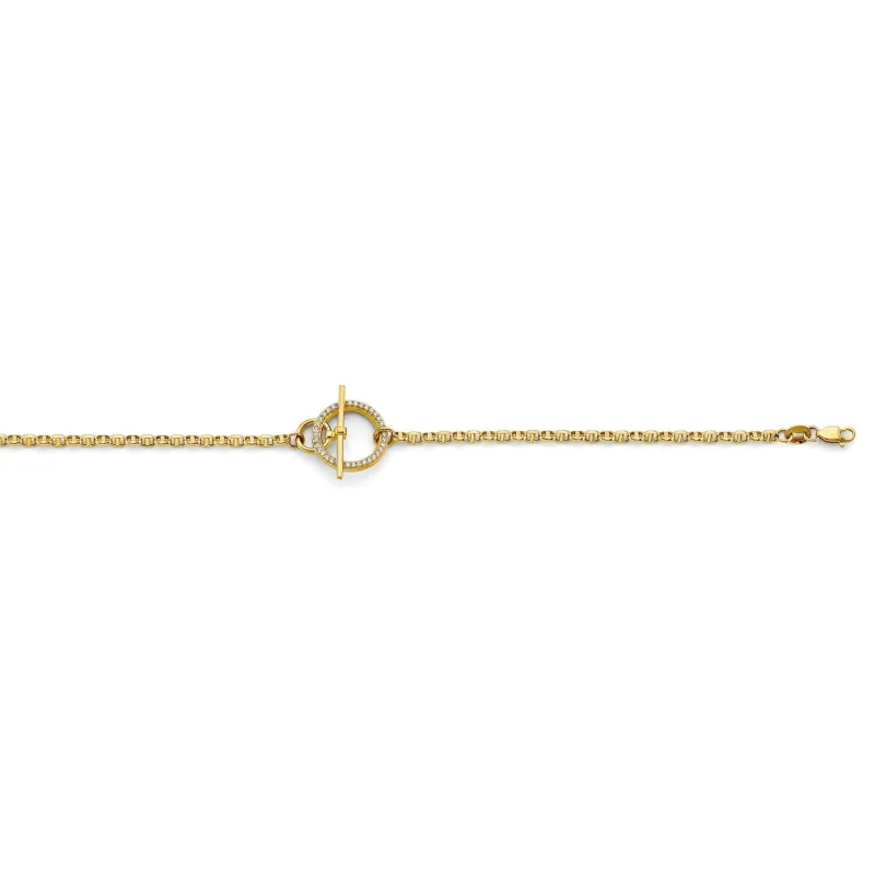 14K CZ Locked Mariner Chain Bracelet