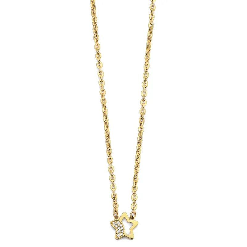 14KY CZ Open Star Necklace