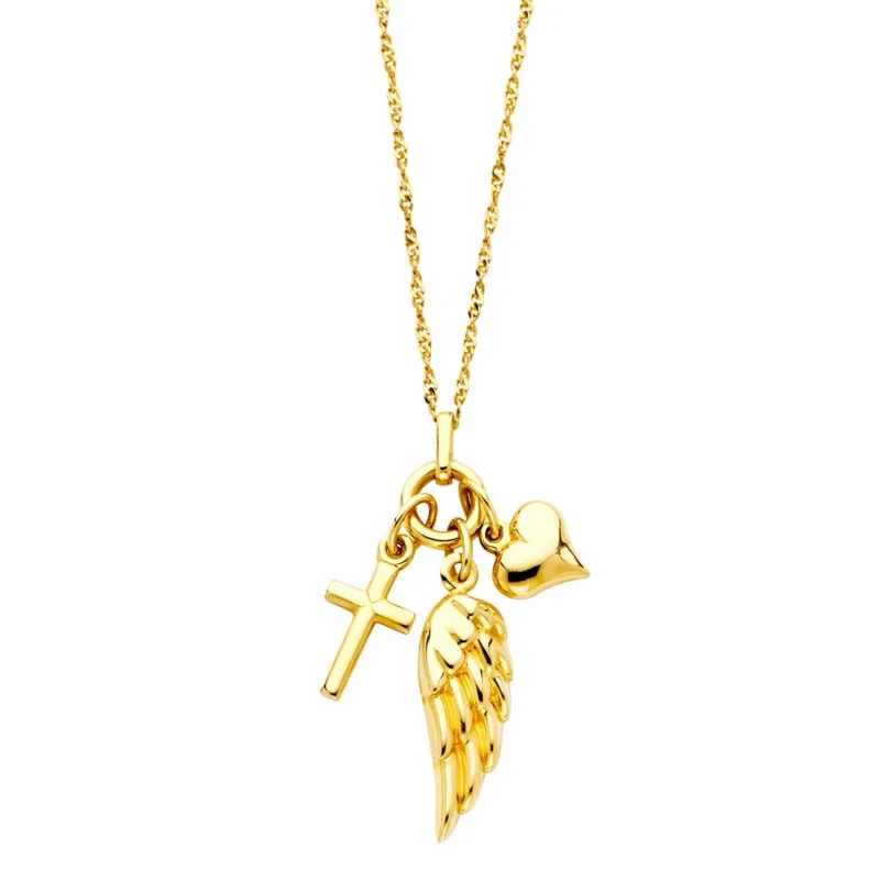 14KY CROSS+HEART+WING NECKLACE
