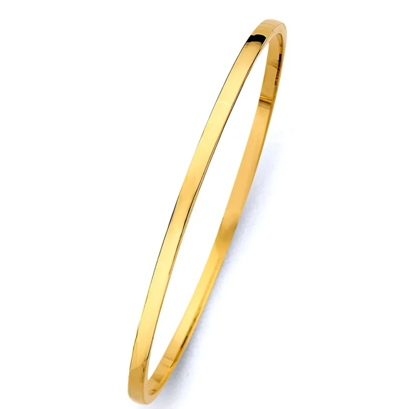 14KY 3mm Square Hollow Bangle - 8.25