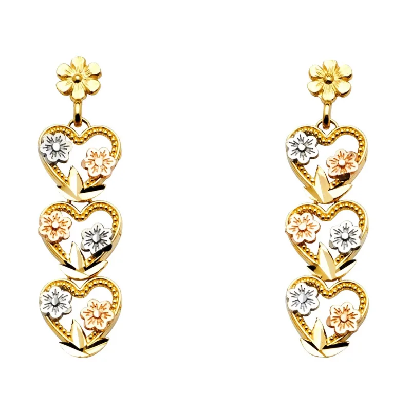 14K 3C DANGLE HEART POST EAR
