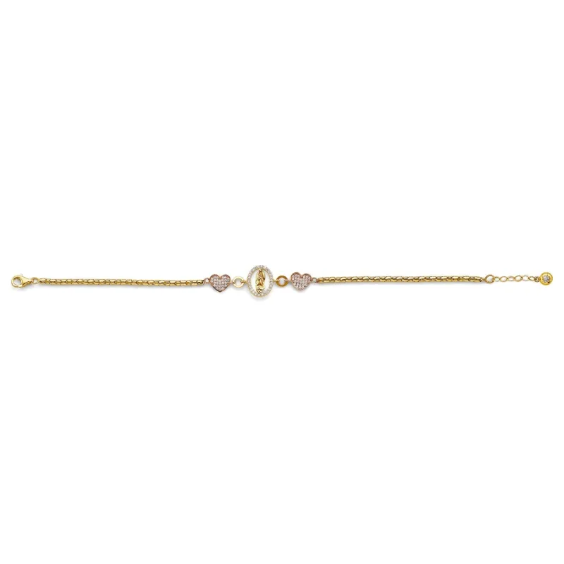 14K 3C Guadalupe/Heart CZ Bracelet