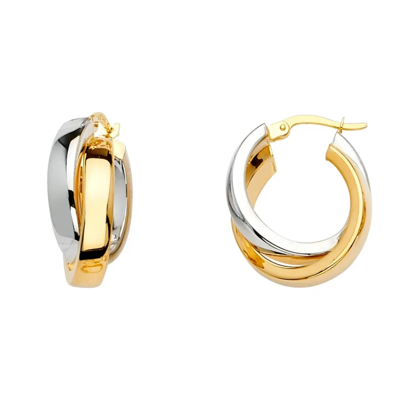 14K 2T 2Line Crossed Hoop Earring