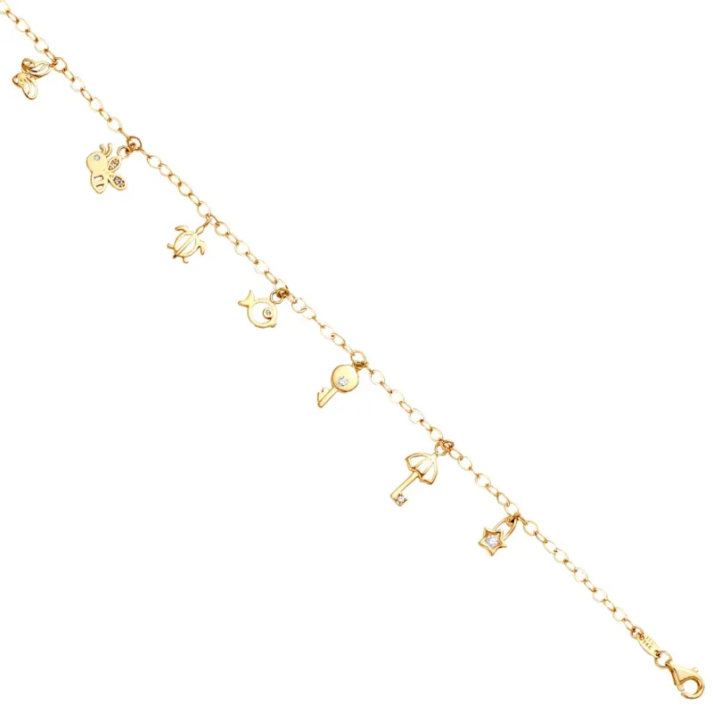 14KY Assorted Nature Hanging Anklet 9 + 1