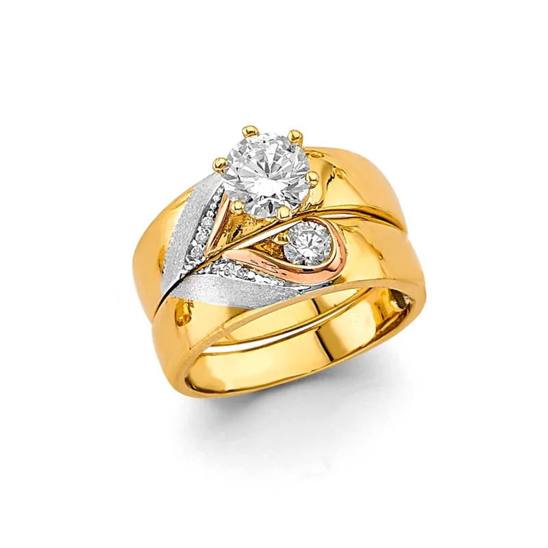 14K 2T Ladies CZ Wedding Band / Trio Set
