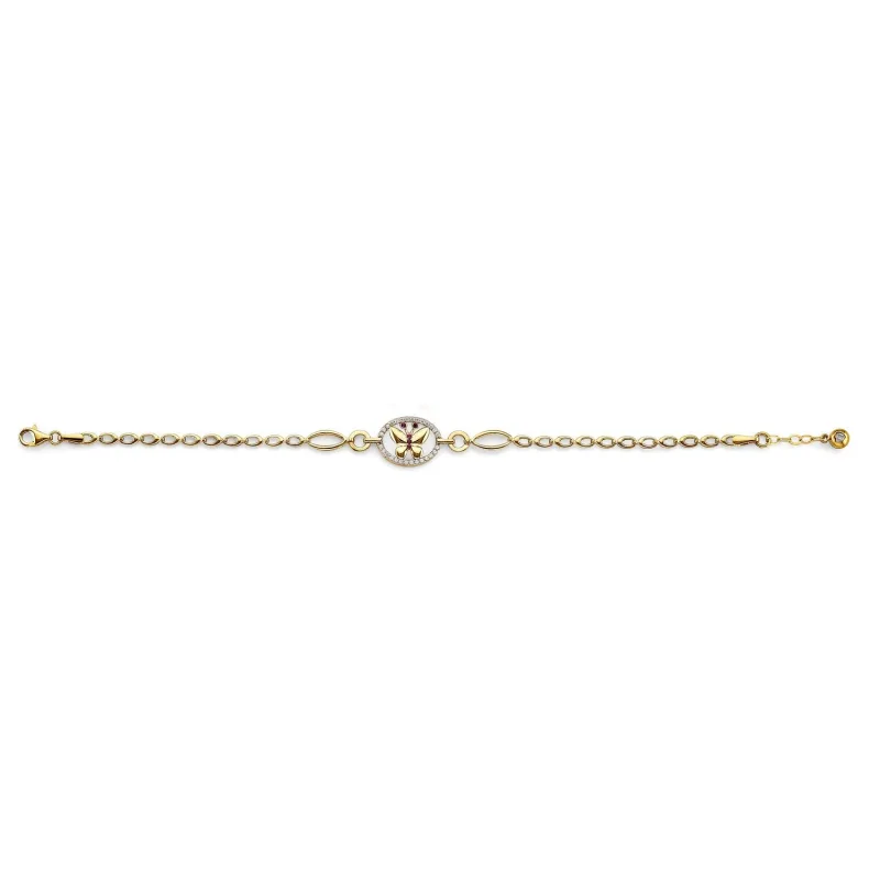 14K 2T CZ Butterfly Bracelet