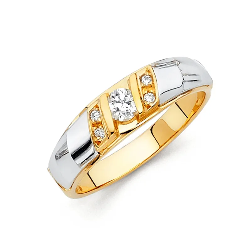 14K 2T CZ WEDDING BAND MEN (RG153)