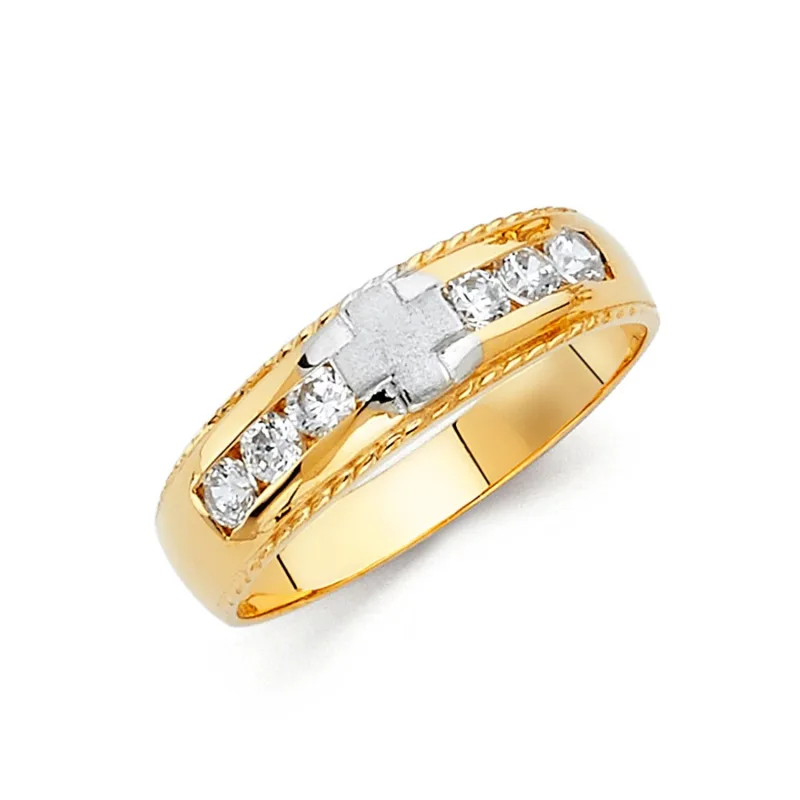 14K 2T CZ WEDDING BAND MEN (RG157)