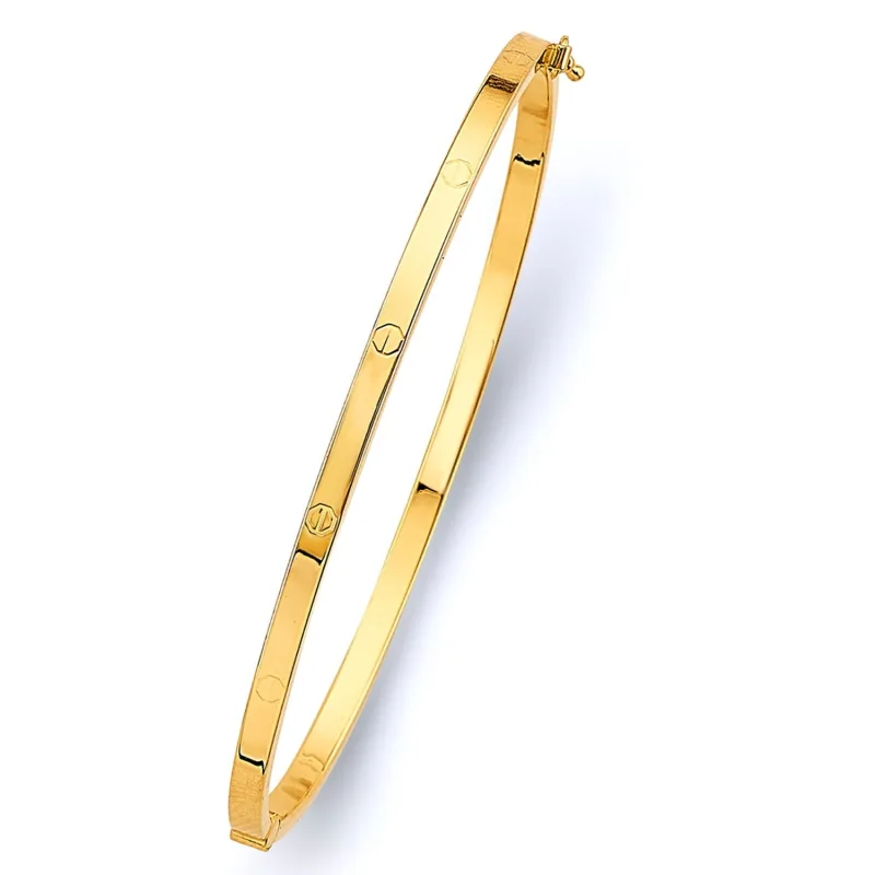 14KY 3mm SQ Hol Oval Bangle w/Screw