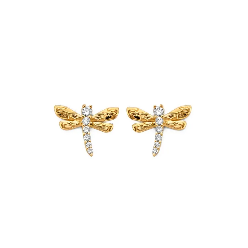 14KY CZ Dragonfly Push Back Earring