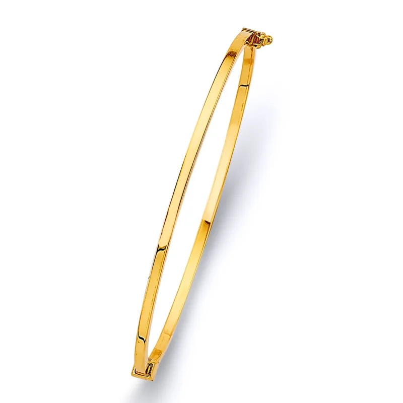 14KY 2mm SQ Plain Hol Oval Bangle - 7