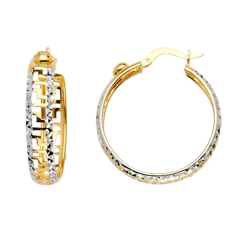 14K 2Tone Greek Design Hoop Earring