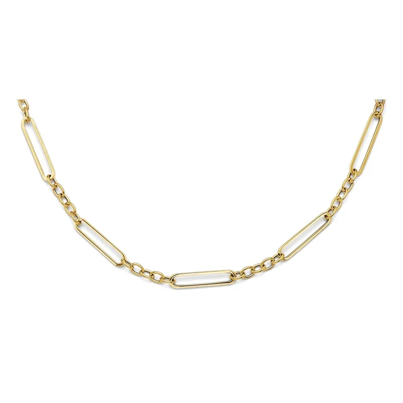 14KY Hollow Paperclip + Oval Link Necklace