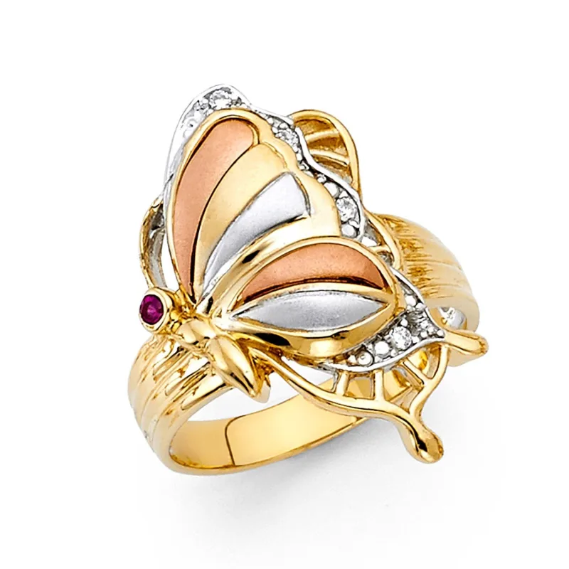 14K 3C CZ FANCY BUTTERFLY RING