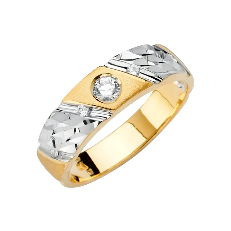 14K 2Tone Men's CZ Wedding Band / Trio Set