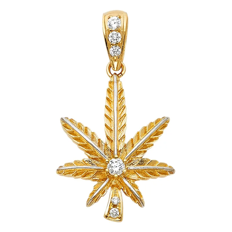 14KY CZ MARIJUANA LEAF PENDANT