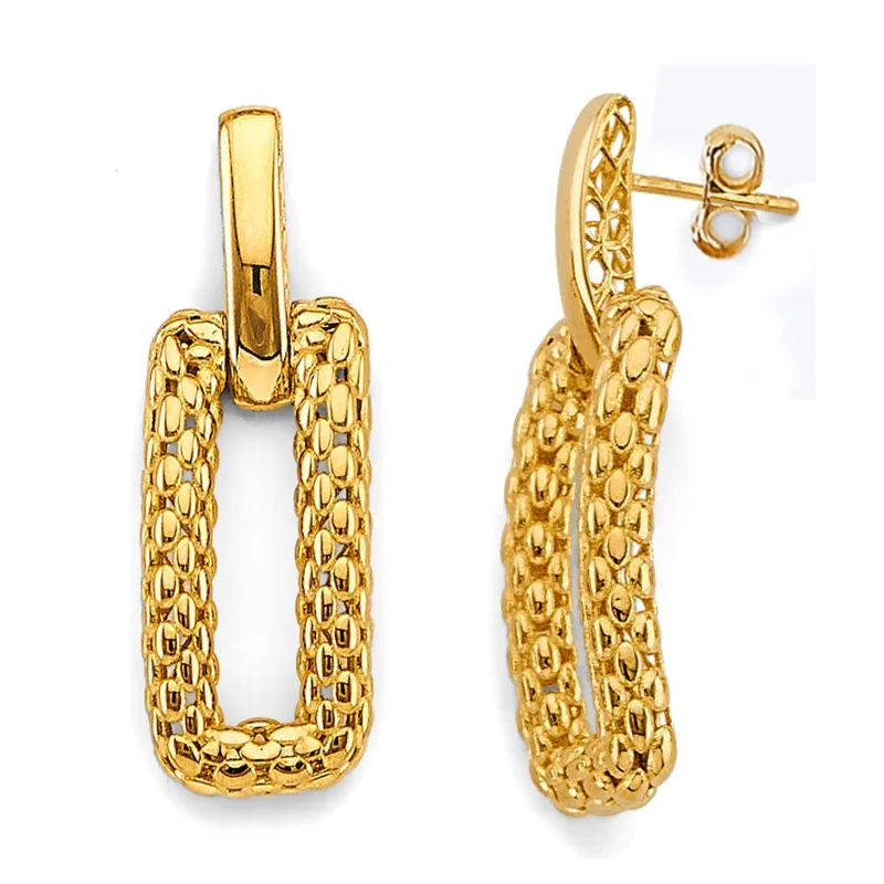 14KY Hollow Mesh Rectanglar Design Earring