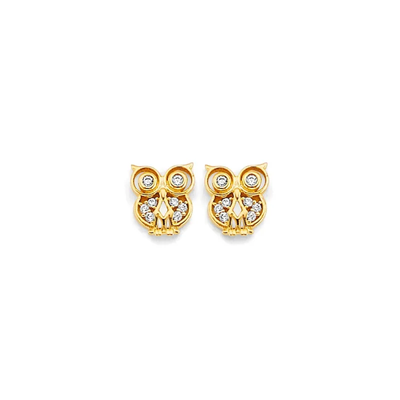 14KY CZ Owl Push Back Earring