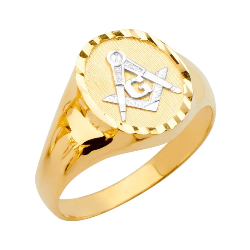 14K 2T Round Men's Ring w/Masonic