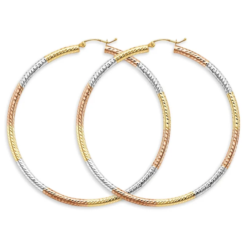 14K 3C 3mm Tube D.C. Hoop Earring