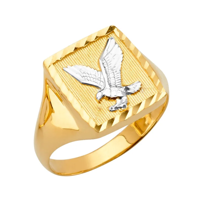 14K 2TY Square Men's Ring w/Eagle