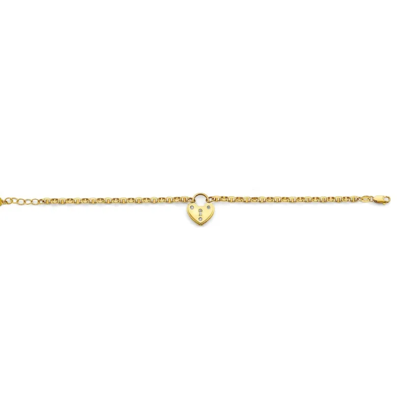 14K Heart Lock Mariner Chain Bracelet