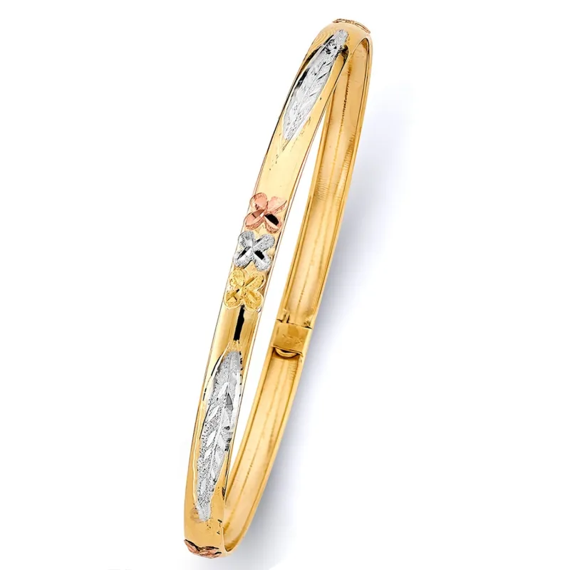 14K 3C 5mm Flexible Bangle w/Flower