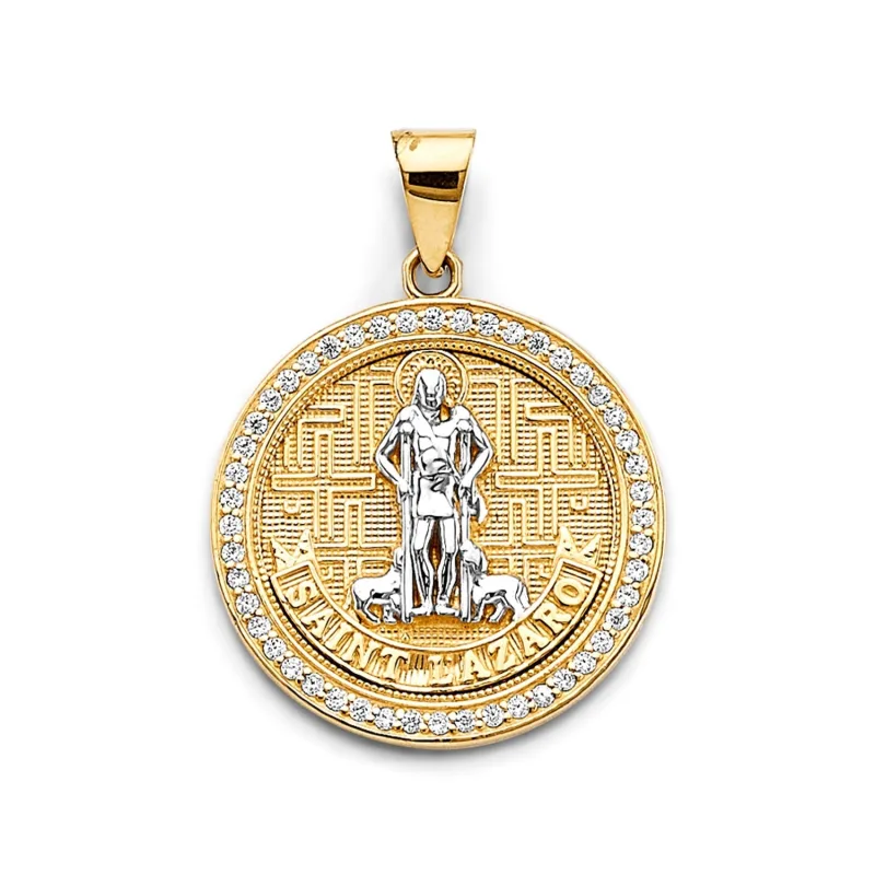 14K 2T CZ Round San Lazaro Pendant