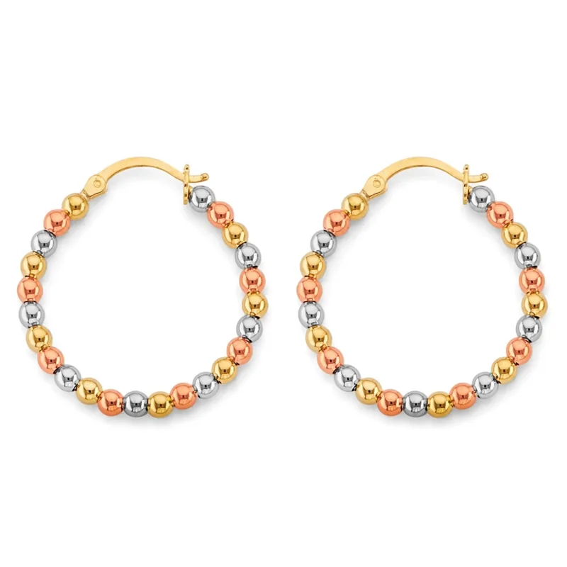 14K 3C Polish Bead Hoop Earring