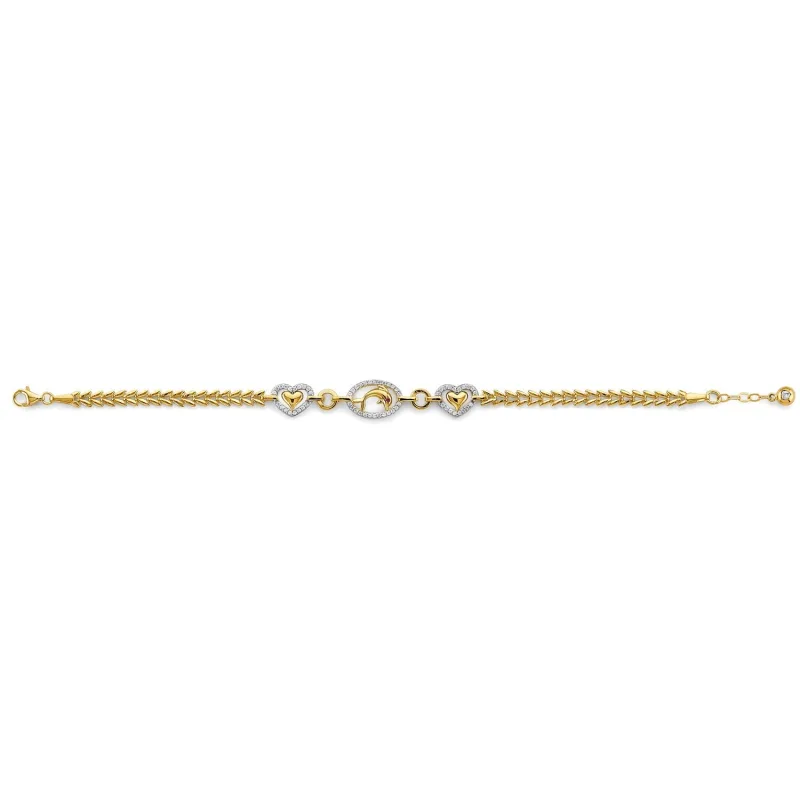 14KY CZ Heart & Dolphin Bracelet