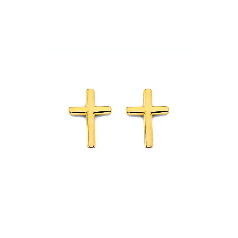 14KY Plain Cross Push Back Earring