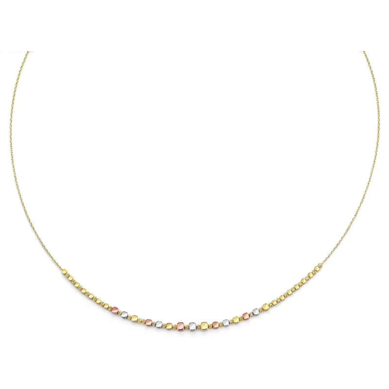 14K 3C String Necklace with Sq & Round Ball