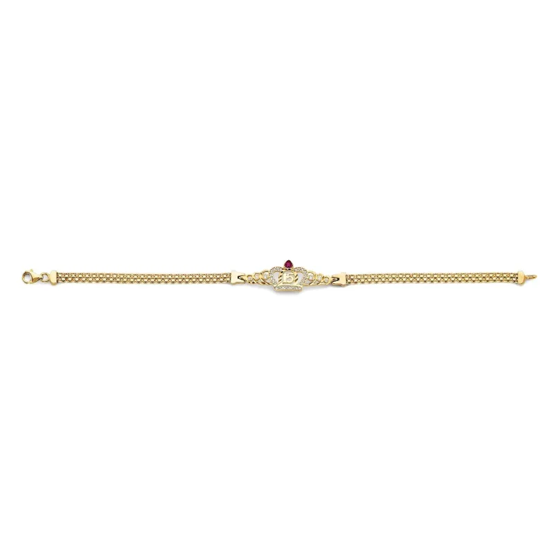 14K 2T CZ 15 Years Crown Bracelet