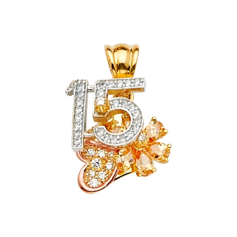 14K 2Tone CZ 15Years Motion Pendant / Half Set