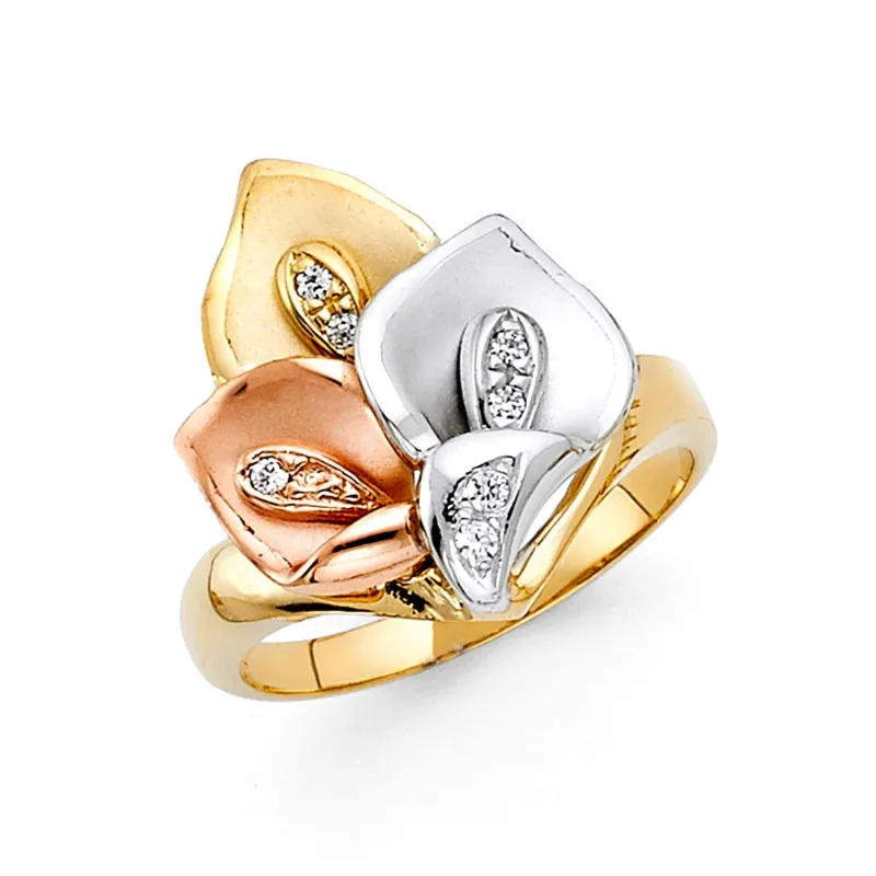 14K 3C CZ FANCY FLOWER RING